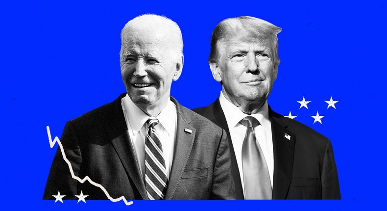 President Joe Biden and former President Donald Trump have different plans for how they'd tackle the US economy if they win the November election. Anna Moneymaker/Getty, Anna Moneymaker/Getty, Tyler Le/BI