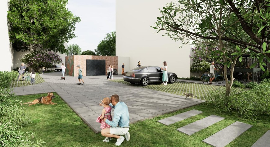 Przy Brzeskiej pojawią się liczne nasadzenia lilaków oraz roślinności kwitnącej, które wiosną wypełnią podwórko zapachem i kolorem.