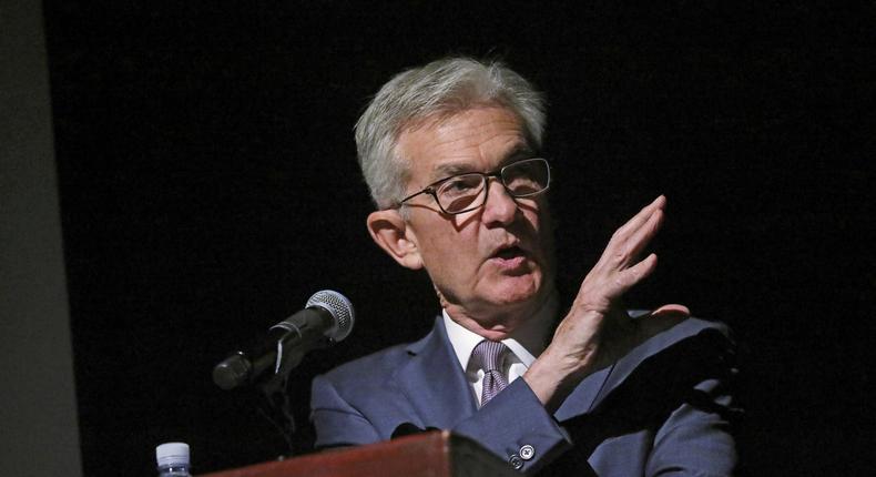 Federal Reserve Chairman Jerome Powell speaks Monday, Oct. 7, 2019, in Salt Lake City, before the premiere of a film commemorating Marriner Eccles, who led the Fed from 1934 until 1948. Powell is stressing the importance of an independent central bank
