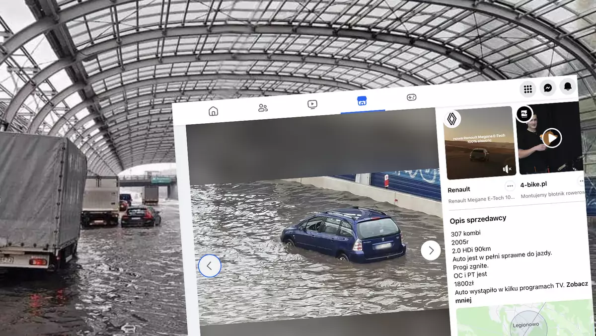 Jedno z aut zalanych po obfitych deszczach latem w Warszawie wystawiono na sprzedaż – niedrogo