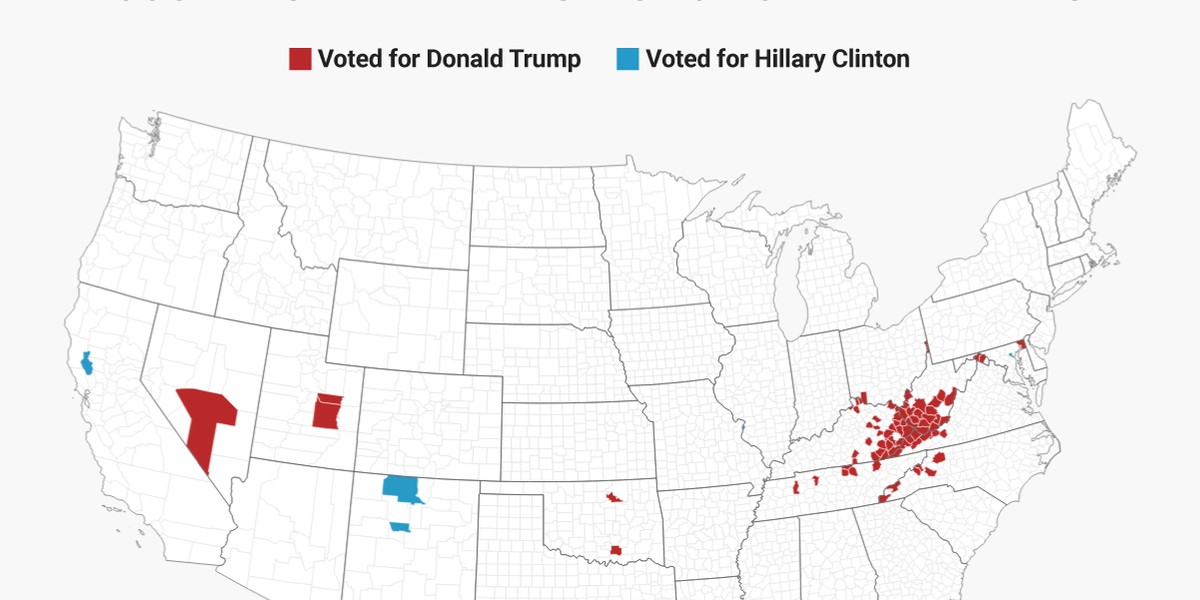 These maps show that counties where opioid deaths and prescription rates are highest are also places where Trump won big in 2016