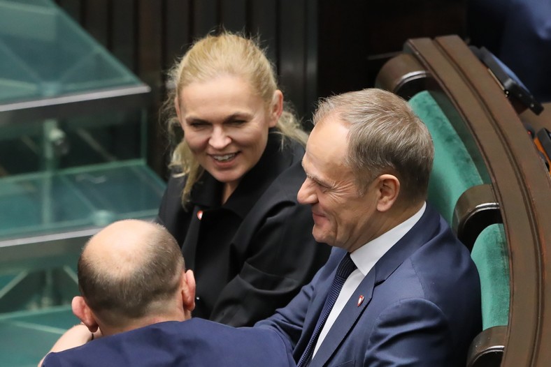 Barbara Nowacka, Donald Tusk i Borys Budka w Sejmie