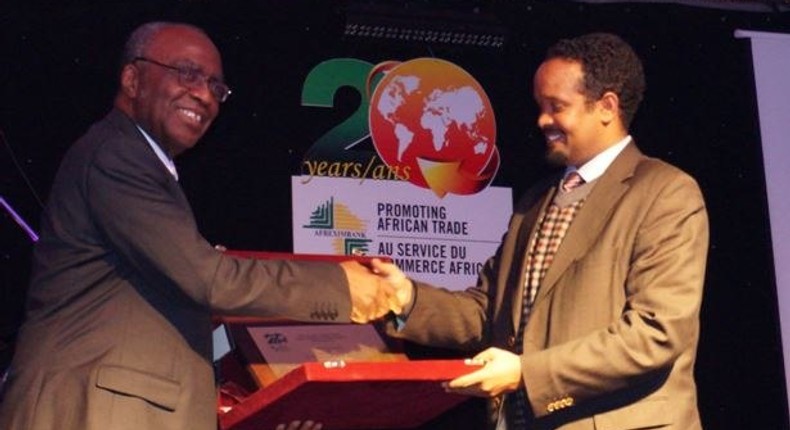 Pioneer president and first Nigerian president of the Afrexim bank, Mr. Chris Edordu receiving an award from the Ethiopian minister of finance. 