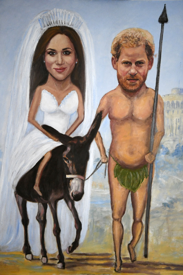 Ilustracija princa Harija i Megan britanskog satiričara Kaje Mar uoči kraljevskog venčanja 2018.
