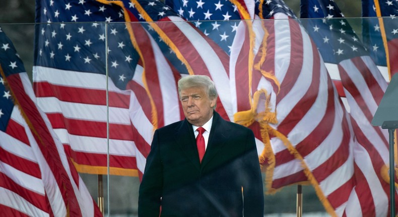 Former US President Donald Trump arrives to speak to supporters from The Ellipse near the White House on January 6, 2021, in Washington, DC.