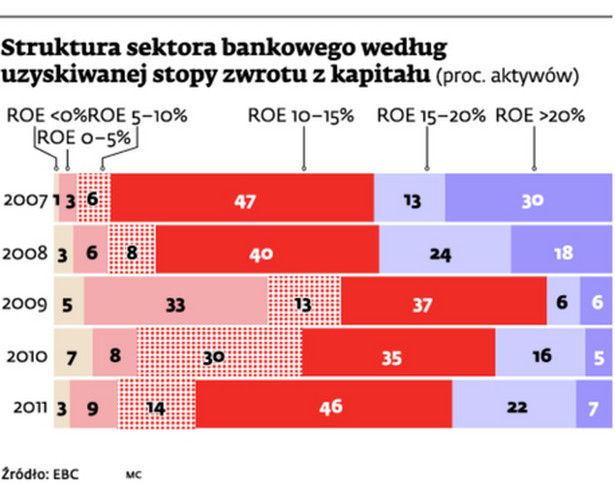 Struktura sektora bankowego według uzyskiwanej stopy zwrotu z kapitału