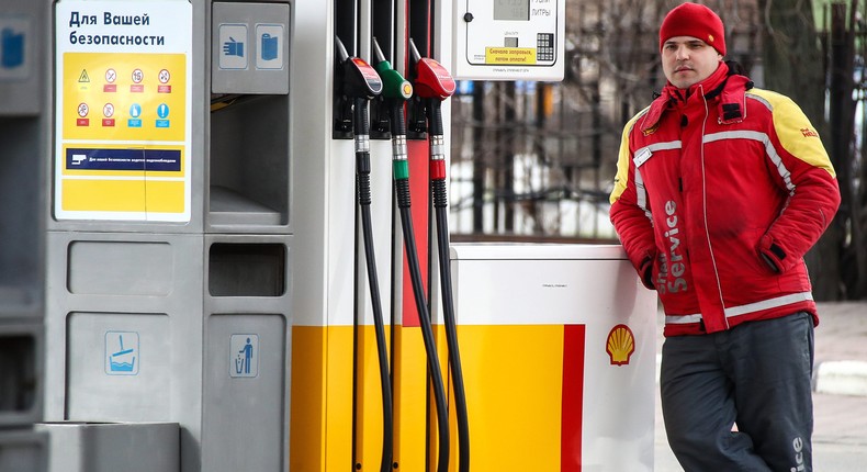 A Shell gas station in Leningradskoye Highway, Moscow, Russia.