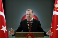 Turkish President Erdogan makes a speech during an iftar event in Ankara,