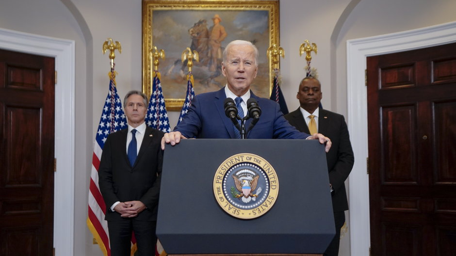 Joe Biden ogłaszający wysłanie czołgów Abrams do Ukrainy