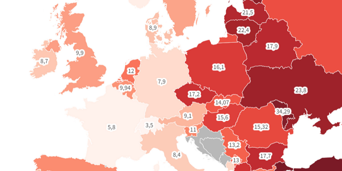 Na mapie inflacji Polska jest po czerwonej stronie.