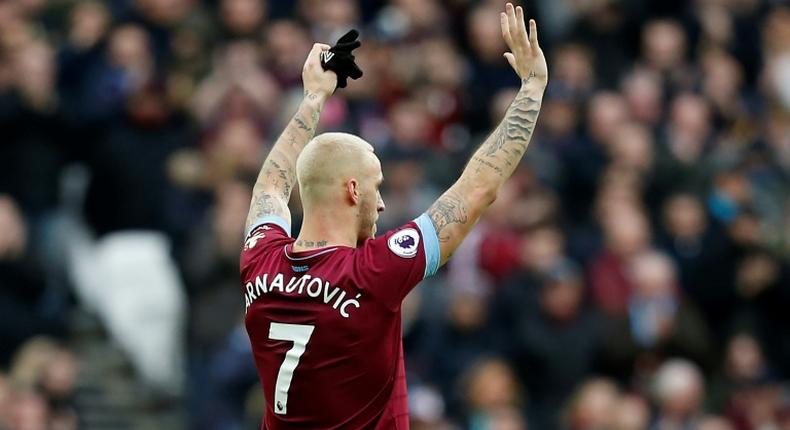 Fond farewell?: Marko Arnautovic appeared to wave goodbye to the West Ham fans during Saturday's 1-0 win over Arsenal