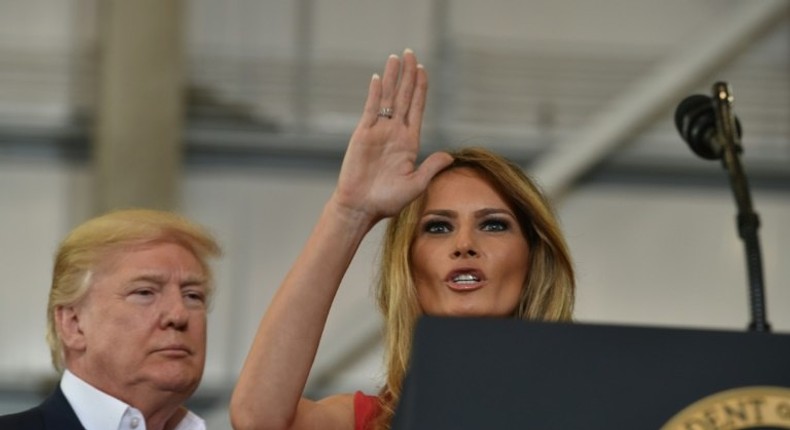 US President Donald Trump and First Lady Melania Trump arrive for a rally on February 18, 2017 in Melbourne, Florida