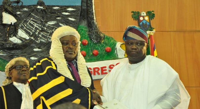 Lagos speaker, Rt Mudashiru Obasa and Gov Akinwunmi Ambode