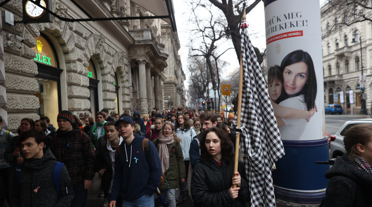 Diákok tüntetnek a tanárokért / Fotó: Zsolnai Péter