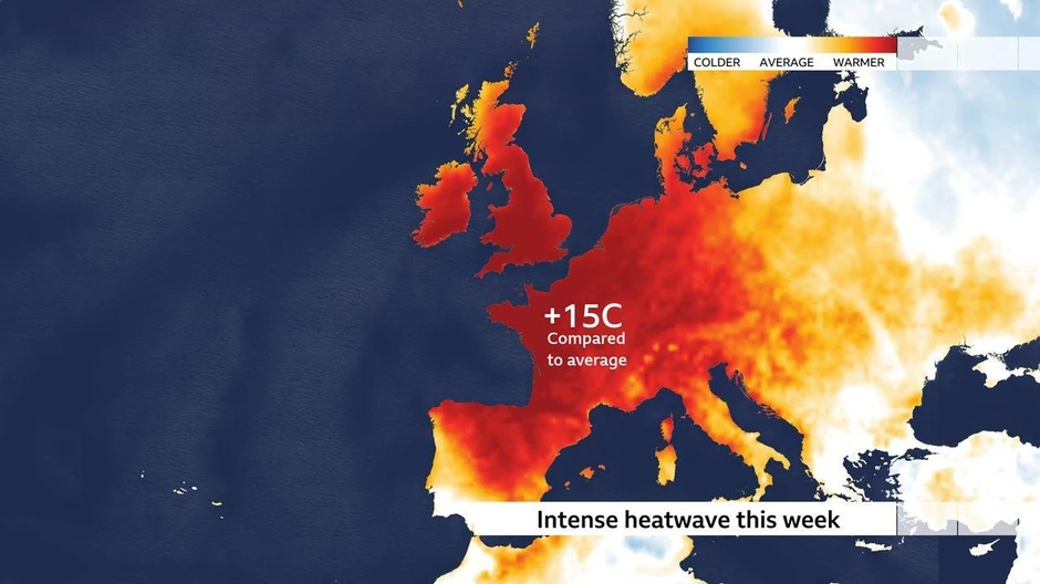 Očekuje se da će temperature biti znatno više od prosečnih u nekim delovima Evrope | Foto: BBC Weather