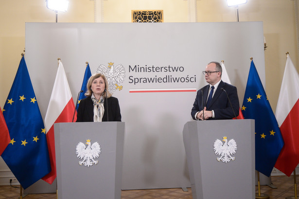 Minister sprawiedliwości Adam Bodnar oraz wiceprzewodnicząca Komisji Europejskiej Věra Jourova