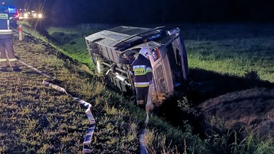 Autobus wpadł do rowu po zderzeniu z dzikiem. Dziewięć osób poszkodowanych