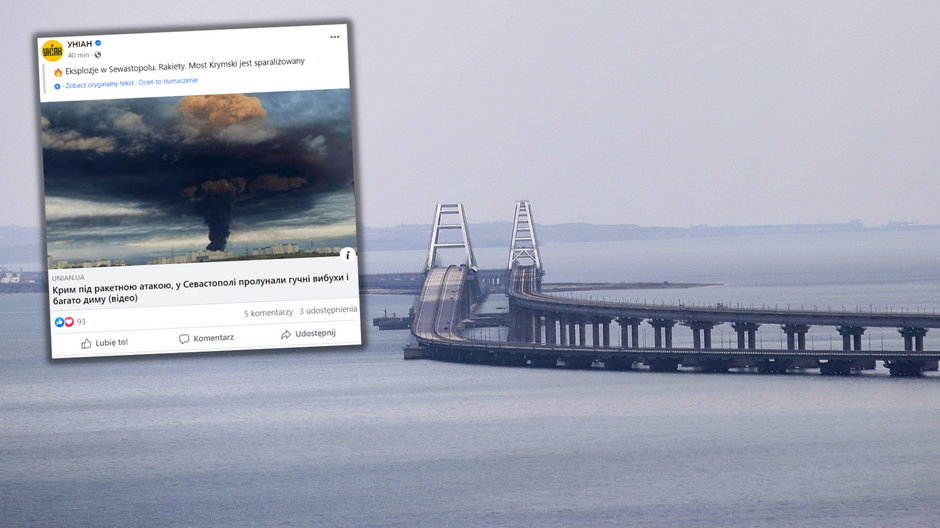 Most krymski znowu uszkodzony (Screen: Facebook/UNIAN.ua)