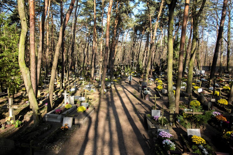 Malownicza nekropolia położona jest wśród drzew, na terenie Zakładu dla Niewidomych. Tadeusz Mazowiecki w wolnych chwilach chętnie odwiedzał zakład w Laskach. Tutaj nabierał sił. Przyjaźnił się z zakonnicami pracującymi w ośrodku dla niewidomych. Tutaj też trafiła ciężko chora żona Mazowieckiego, Ewa