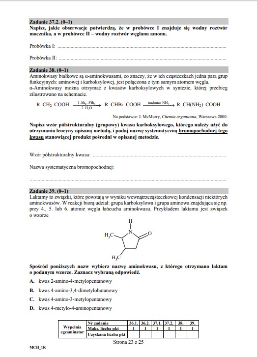 Matura z chemii - arkusz, poziom rozszerzony