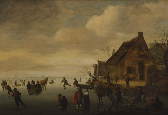 Cornelis Beelt, "Pejzaż zimowy z postaciami jeżdżącymi na łyżwach"