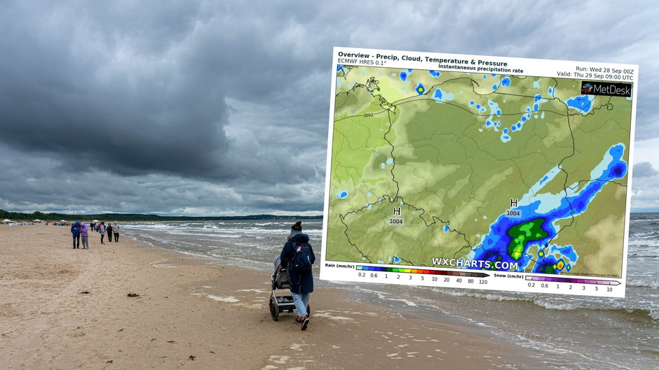 Chmury, deszcz i chłód. Czwartek w wielu regionach nie będzie przyjemny (mapa: wxcharts.com)