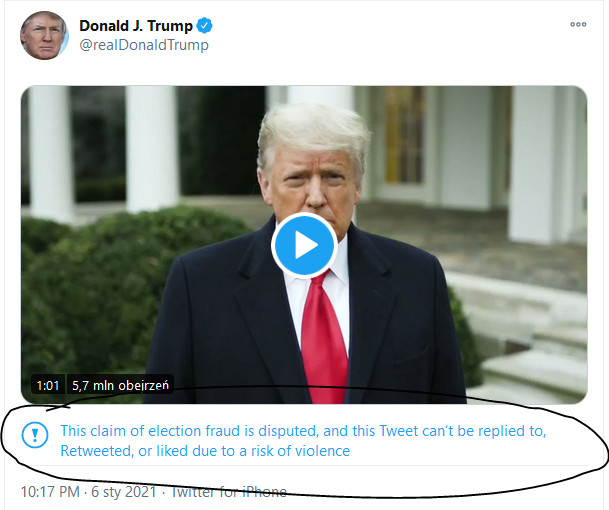Zablokowano możliwość interakcji z wpisem Donalda Trumpa na Twitterze