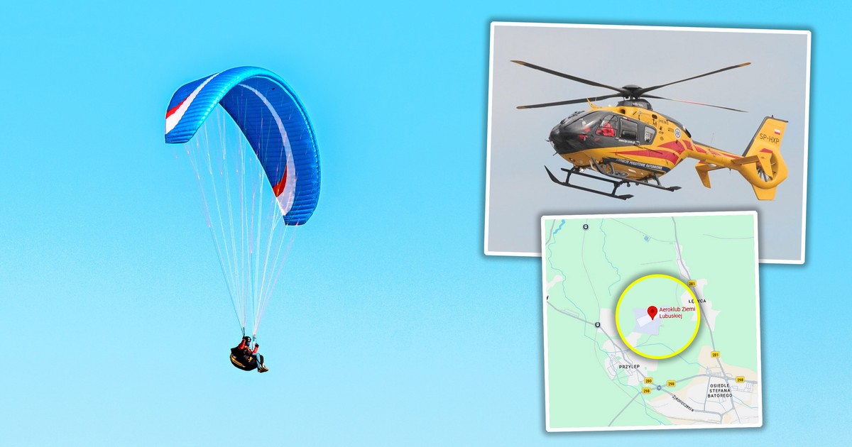Paralotniarz spadł z kilkunastu metrów na lotnisku w Zielonej Górze
