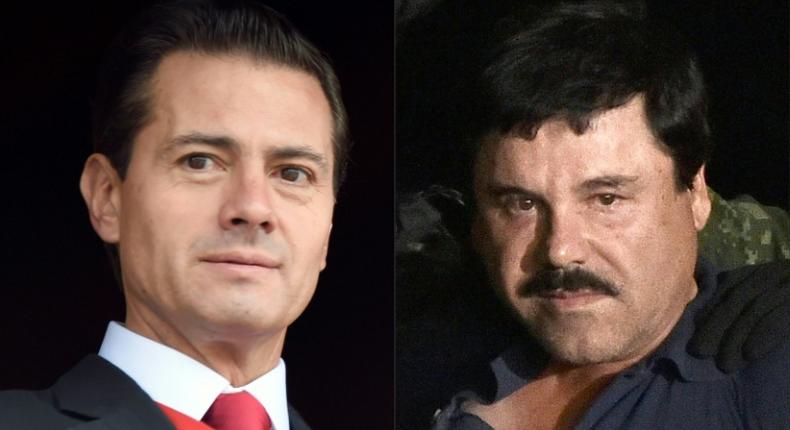 A witness at the trial of Joaquin El Chapo Guzman (R) said the drug kingpin paid a $100 million bribe to then-president-elect Enrique Pena Nieto (L) in 2012