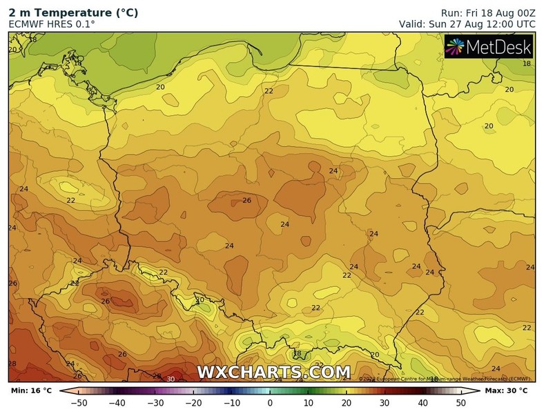 Dopiero w przyszły weekend w całej Polsce przewidujemy spadek temperatury