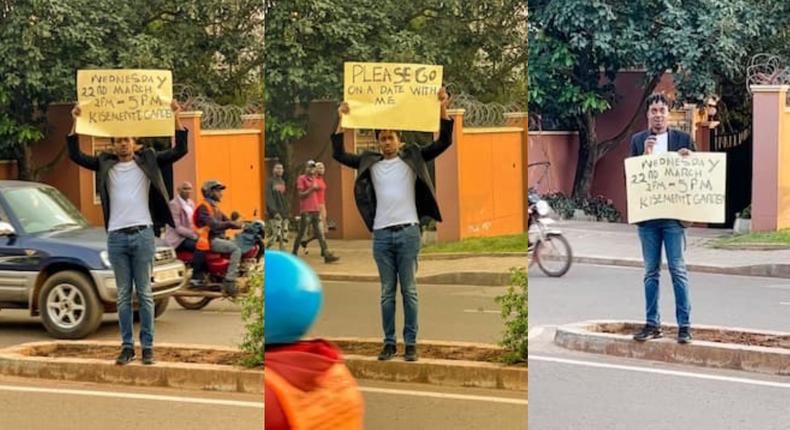 ‘Go on a date with me’ – Placard-holding handsome man begs, ladies react