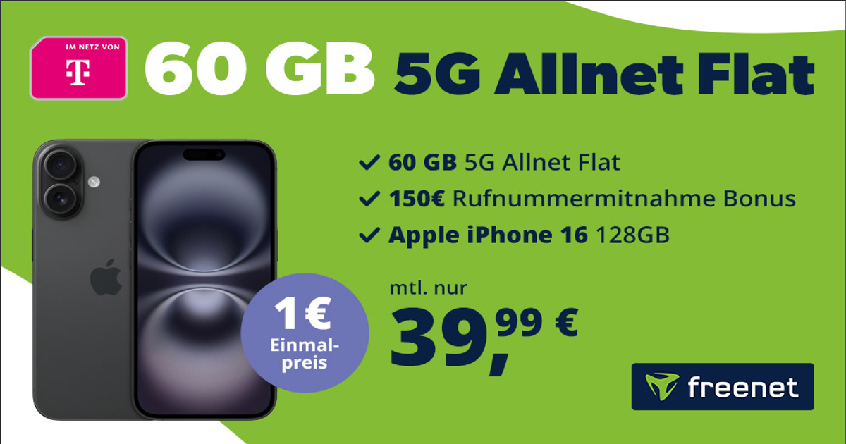 Sparkombo: iPhone 16 Telekom 5G Freenet'te Ayda Yalnızca 39.99 Euro