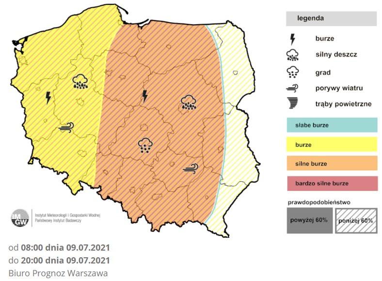 Prognoza burz na piątek (IMGW)