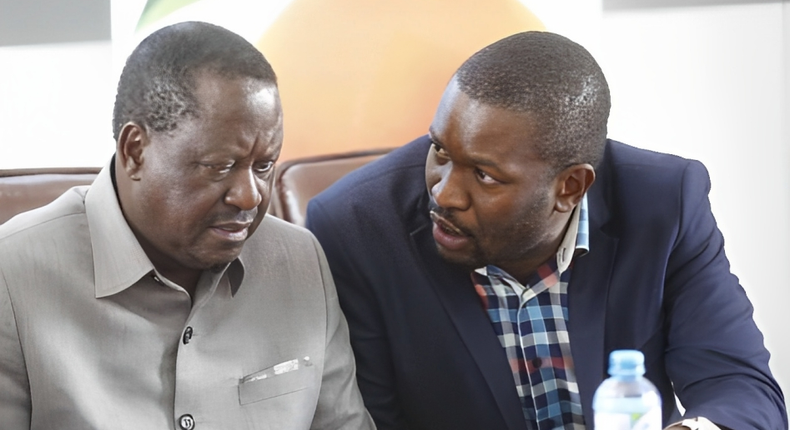 ODM party leader Raila Odinga with Senator Edwin Sifuna