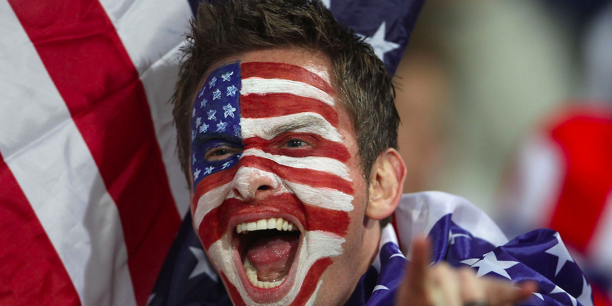 An American fan enjoys the atmosphere ahead of the 2010 FIFA World Cup South Africa Group C match between England and USA at the Royal Bafokeng Stadium on June 12, 2010 in Rustenburg, South Africa.