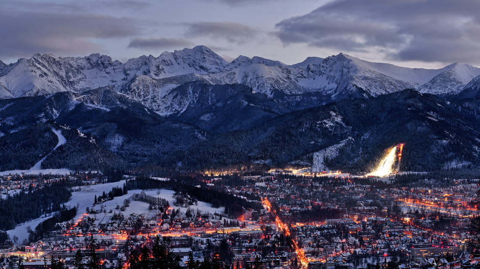 Panorama na Zakopane i Tatry ze szczytu Gubałówki