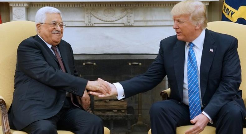 US President Donald Trump meets with Palestinian Authority President Mahmud Abbas in the Oval Office of the White House on May 3, 2017 in Washington, DC