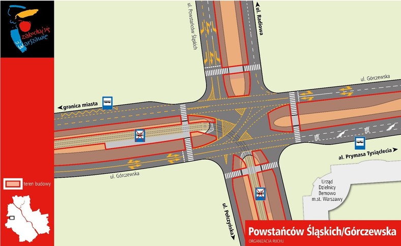 Mapa przedstawiająca organizację ruchu