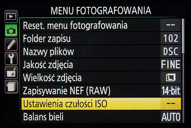 Menu główne - Menu fotografowania