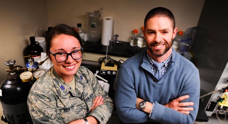 Air Force Academy cadet Hayley Weir with professor Ryan Burke.