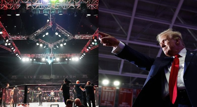 UFC Fight Night event in Riyadh, Saudi Arabia, and Donald Trump.L: Jeff Bottari/ Getty Images
R: Anna Moneymaker/ Getty Images