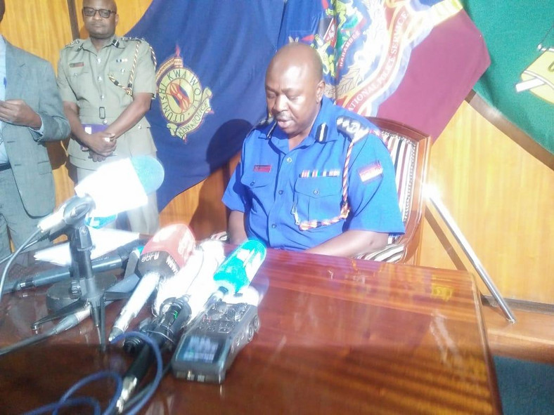 Police Spokesperson Charles Owino during a press briefing on the abduction of 2 Cuban doctors (Twitter) 