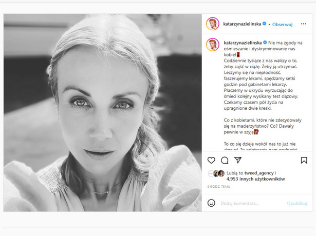 Widok postu zamieszczonego na profilu Katarzyny Zielińskiej na Instagramie.