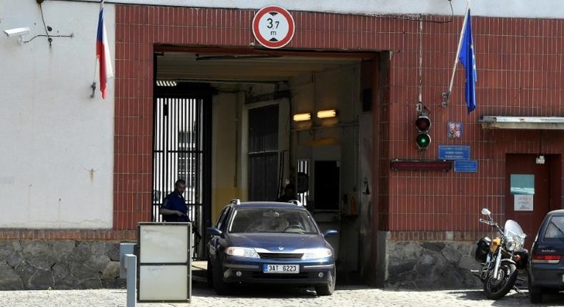 A car leaves the gate of Pankrac prison on May 30, 2017 in Prague, where Russian hacker Yevgeny Nikulin is being held for alleged cyberattacks on US social networks