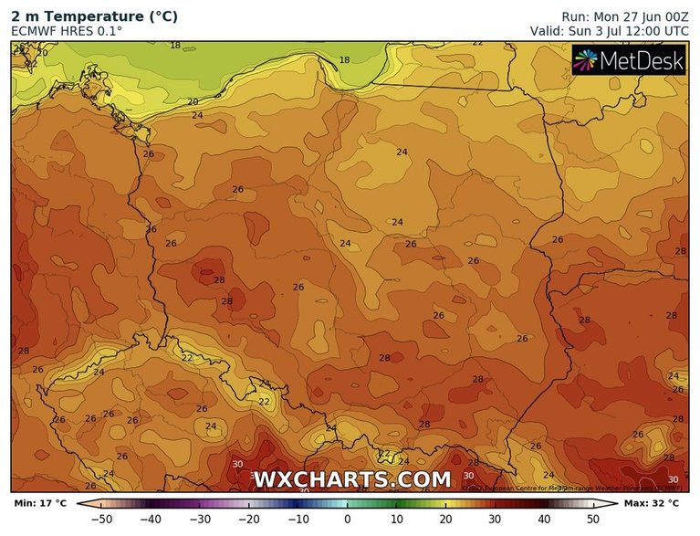 Spadek temperatury zapowiadamy dopiero w weekend