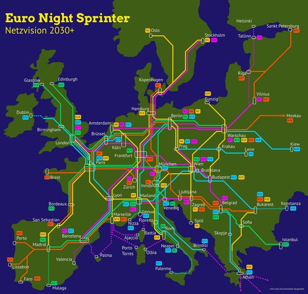 Czy tak będzie wyglądać siatka nocnych połączeń kolejowych w Europie?