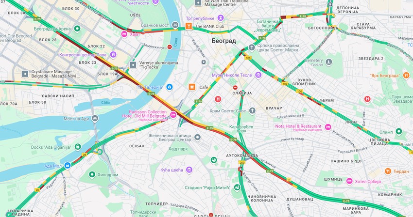 Gužva na moto-putu kroz Beograd