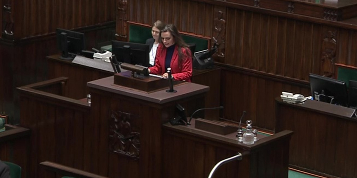 Posłanka Klaudia Jachira przemawiająca  w Sejmie
