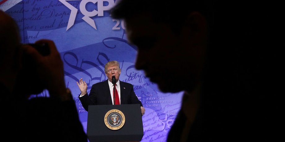 President Donald Trump addresses the Conservative Political Action Conference.