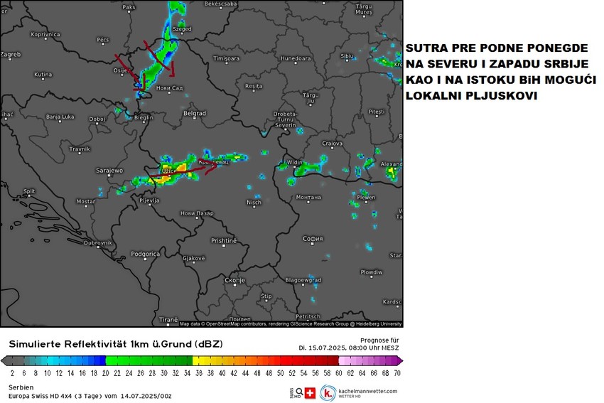 Sutra se očekuje lokalna pojava kiše